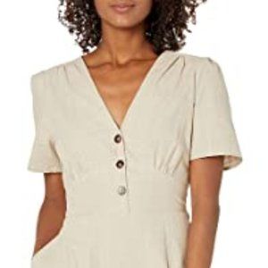 NWT - XS ASTR the label Wesley Short Sleeve Wide Leg Cropped Linen Jumpsuit